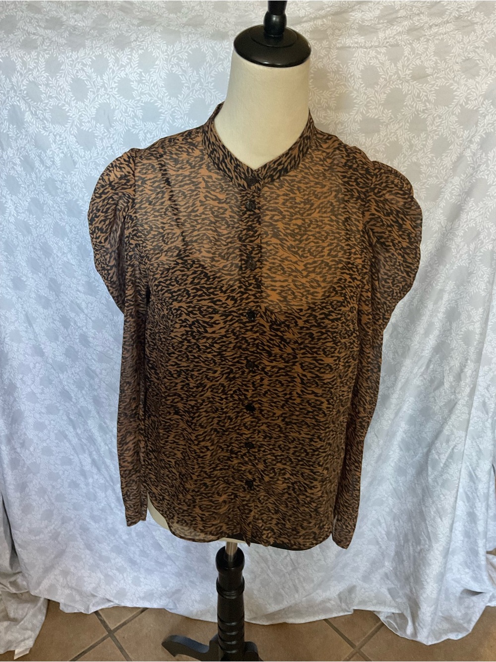 Brown Animal-Print Button-Front Blouse